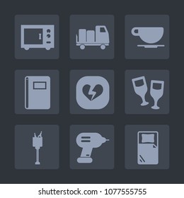 Premium set of fill icons. Such as cup, glass, sign, business, book, page, notebook, love, object, truck, mug, cafe, shipping, alcohol, kitchen, paper, drill, heart, restaurant, bucket, transportation