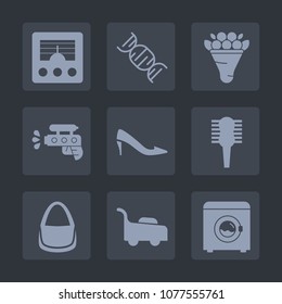 Premium set of fill icons. Such as comb, pistol, rose, sign, machine, beautiful, medical, wireless, communication, fashion, gun, nature, flower, medicine, wave, grass, water, radio, pink, plant, shoe