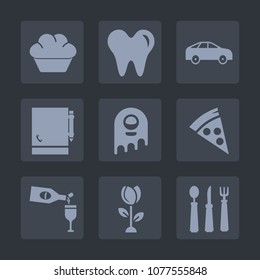 Premium set of fill icons. Such as white, pizza, spring, care, cookie, muffin, lunch, bakery, notepad, bus, healthy, flower, fork, wine, direction, dentist, left, red, notebook, floral, monster, food