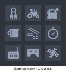 Premium set of fill icons. Such as agricultural, seminar, technology, container, person, school, liquid, observatory, compass, transparent, lecture, machinery, north, sushi, japan, fish, game, vehicle