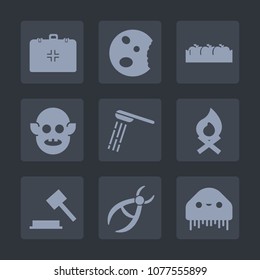 Premium set of fill icons. Such as monster, bonfire, aid, health, fireplace, cupcake, flame, cake, apple, cookie, hygiene, bathroom, crate, emergency, ufo, medical, muffin, sweet, organic, hot, clinic