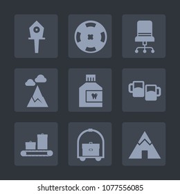 Premium set of fill icons. Such as sign, gambling, vacation, blue, box, comfortable, landscape, dental, wooden, furniture, luggage, poker, nature, nest, bag, alcohol, chair, camp, bird, adventure, pub