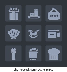 Premium set of fill icons. Such as microphone, shop, female, decoration, dinner, restaurant, banner, luggage, dress, store, meal, travel, chief, pot, nature, business, television, bag, bow, holiday