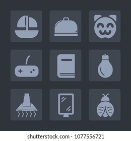 Premium set of fill icons. Such as dish, game, banner, industrial, service, restaurant, marine, boat, ship, kitten, asian, cooking, happy, shipping, vessel, idea, street, book, plate, joystick, bug