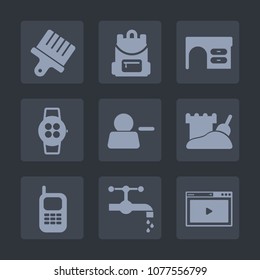 Premium set of fill icons. Such as brush, backpack, pictogram, paintbrush, communication, table, phone, desk, delete, faucet, paint, old, tower, bag, space, top, work, water, account, time, notebook