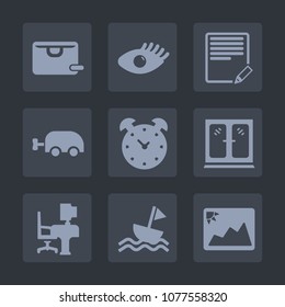 Premium set of fill icons. Such as carriage, clock, office, business, picture, bag, furniture, edit, girl, cabinet, nautical, frame, skin, sail, face, gift, alarm, write, model, yacht, document, baby