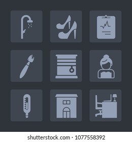 Premium set of fill icons. Such as window, woman, desk, water, lady, interior, heart, female, table, heel, bathroom, sign, modern, office, clean, bath, wedding, beauty, shower, home, work, house, real