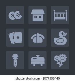 Premium set of fill icons. Such as salmon, rubber, poker, furniture, duck, house, japan, toy, graphic, music, home, boiler, microphone, bed, dessert, heater, residential, play, architecture, floral