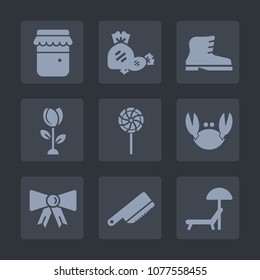 Premium set of fill icons. Such as striped, crab, glass, seafood, fashion, style, knife, sweet, sunbed, candy, jam, clothing, cutlery, brown, pot, lollipop, organic, table, jar, flower, beach, blossom