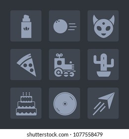 Premium set of fill icons. Such as dvd, desert, food, lunch, travel, cactus, bowling, pie, pin, bottle, plant, paper, fashion, aroma, cosmetic, cd, beauty, flight, cake, luxury, fiction, monster, ufo