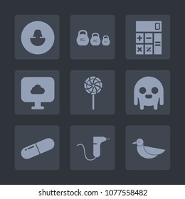 Premium set of fill icons. Such as drill, bird, medical, social, technology, mathematics, calculator, kilogram, concept, business, fitness, human, cloud, sport, button, pill, financial, lollipop, sky