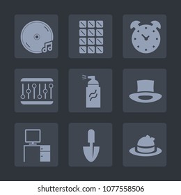 Premium set of fill icons. Such as audio, clock, microphone, bar, candy, office, concept, desk, paint, clothing, vintage, sweet, music, note, shovel, alarm, brown, waveform, hour, graffiti, dessert