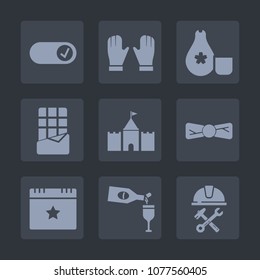 Premium set of fill icons. Such as foreman, bow, protection, construction, tower, wine, chocolate, dessert, elegance, sake, food, industry, meal, cuisine, background, helmet, , candy, hand, star, work