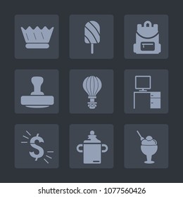 Premium set of fill icons. Such as cold, king, dollar, dessert, stick, crown, office, backpack, sky, parachuting, post, work, milk, plastic, usd, extreme, food, summer, parachute, bag, sign, education