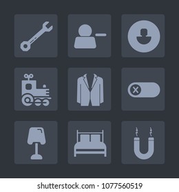 Premium set of fill icons. Such as profile, magnet, construction, turn, travel, railway, suit, delete, sign, repair, magnetic, pictogram, bed, interface, transport, home, work, lamp, equipment, hammer