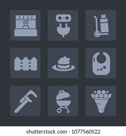 Premium set of fill icons. Such as fence, shipping, electric, service, industrial, power, toy, adapter, reparation, supermarket, market, customer, plug, meat, commerce, socket, transportation, baby