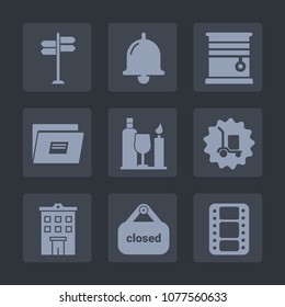 Premium set of fill icons. Such as glass, home, bell, road, curtain, drink, package, sign, direction, button, ring, real, store, video, apartment, cargo, house, sound, interior, file, light, alarm