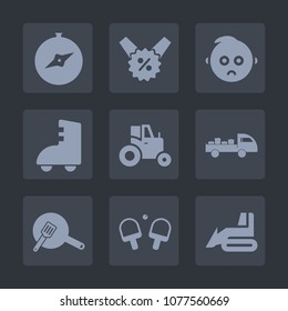 Premium set of fill icons. Such as white, navigation, kitchen, coupon, agricultural, pan, tennis, compass, farm, tractor, tag, roller, cooking, childhood, child, sign, sale, machinery, kid, little
