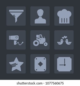 Premium set of fill icons. Such as agricultural, air, change, dust, web, conditioner, repair, maintenance, farm, tractor, service, dove, internet, food, pigeon, clean, user, chief, blow, hour, love