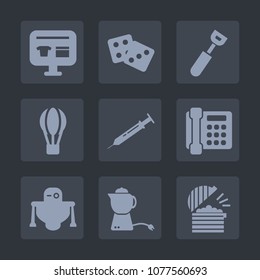 Premium set of fill icons. Such as air, coffee, balloon, chef, dinner, restaurant, drink, game, phone, sign, kitchen, breakfast, cooking, needle, gambling, success, cart, cyborg, money, android, spoon