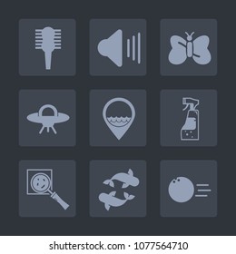 Premium set of fill icons. Such as hairstyle, sea, pin, summer, audio, space, insect, sign, brush, bottle, white, comb, search, butterfly, job, food, hairbrush, sport, wing, ufo, spray, find, music