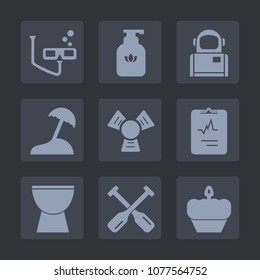 Premium set of fill icons. Such as sea, oar, mask, cooler, doughnut, soap, earth, canoe, cake, water, heart, music, dessert, care, hygiene, cold, palm, science, underwater, percussion, beach, bottle