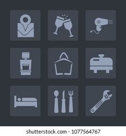 Premium set of fill icons. Such as pin, hammer, heater, sale, glass, home, xray, , location, scanner, bottle, diagnostic, scan, tool, hairdresser, medical, restaurant, place, wine, spanner, bag, red