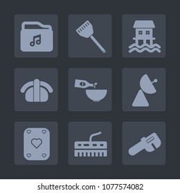 Premium set of fill icons. Such as fish, music, japanese, radio, roll, cuisine, vessel, drink, video, seafood, cooking, antenna, internet, ship, wine, file, gourmet, rice, glass, pan, restaurant, chef