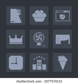 Premium set of fill icons. Such as computer, web, fan, hour, office, hotel, cupcake, doughnut, ice, business, cooling, dessert, queen, document, electric, desk, lock, white, website, sweet, cookie