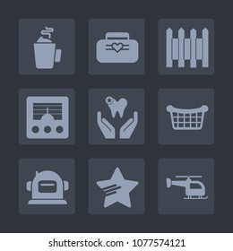 Premium set of fill icons. Such as barrier, dental, basket, security, metal, space, beverage, sign, espresso, coffee, helicopter, protection, astronaut, style, transport, science, drink, leather, cup