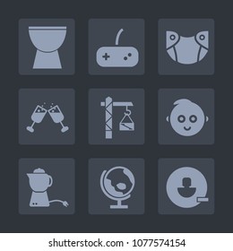 Premium set of fill icons. Such as instrument, baby, tea, glass, account, gaming, technology, kid, wine, sound, childhood, button, diaper, red, care, child, nappy, concert, joystick, newborn, world