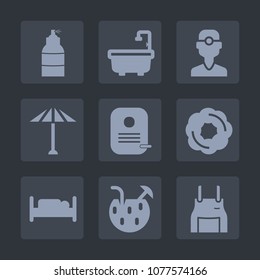 Premium set of fill icons. Such as silhouette, culture, furniture, dessert, bed, shower, dental, japan, identity, medical, dentistry, apron, medicine, pinafore, treatment, glass, doughnut, spray, food