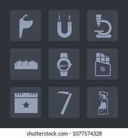 Premium set of fill icons. Such as housework, magnetic, tap, sweet, bottle, microscope, apple, horseshoe, magnet, dessert, event, water, wrench, fruit, equipment, gadget, biology, faucet, energy, tool