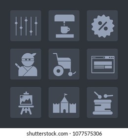 Premium set of fill icons. Such as warrior, graphic, handicap, price, tag, artist, kitchen, music, disability, japanese, equality, drum, japan, business, disabled, shop, tower, wheelchair, sign, ninja