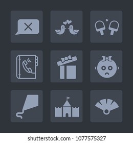 Premium set of fill icons. Such as tower, sensu, traditional, holiday, cute, play, valentine, equipment, phone, present, ball, heart, sign, web, chat, dove, japanese, box, fun, fan, couple, love, kid