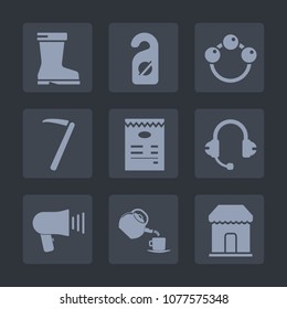 Premium set of fill icons. Such as sale, wrench, speaker, leather, door, music, menu, childhood, microphone, style, hotel, quiet, loudspeaker, tea, rattle, shop, boot, sound, clothing, communication