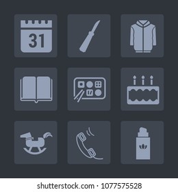Premium set of fill icons. Such as dessert, date, metal, literature, menu, timetable, perfume, knife, jacket, duck, event, toy, time, paper, sweet, schedule, calendar, business, horse, kitchen, baby