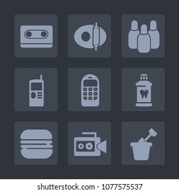 Premium set of fill icons. Such as pot, sport, cone, care, old, hygiene, equipment, cooking, pan, record, vintage, communication, competition, kitchen, white, cheeseburger, food, handle, sandwich, top