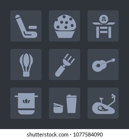 Premium set of fill icons. Such as transport, hot, culture, sweet, taiko, restaurant, bicycle, fitness, air, towel, musical, sugar, drum, parachute, competitive, coffee, championship, knife, cafe, cup