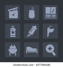 Premium set of fill icons. Such as interior, sound, holiday, celebration, play, room, zoom, ball, firework, melody, concert, dental, bathroom, sofa, music, toy, health, musical, faucet, care, clean