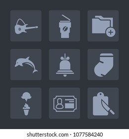 Premium set of fill icons. Such as animal, business, white, clothes, id, notification, fashion, drink, fork, guitar, dolphin, machine, sound, ice, alert, rock, bell, music, away, document, concert