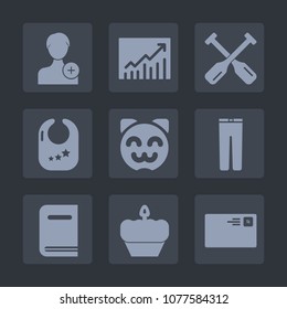 Premium set of fill icons. Such as mail, network, animal, cake, member, paddle, infant, sweet, user, library, trend, toy, fashion, human, send, add, boat, asian, clothes, child, water, book, food, cat
