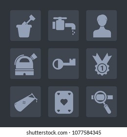 Premium set of fill icons. Such as user, key, child, profile, hygiene, account, chemistry, sink, laptop, equipment, toy, playground, lock, faucet, chrome, sandbox, telescope, research, fun, poker, web