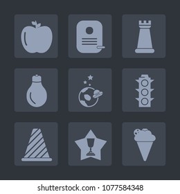 Premium set of fill icons. Such as lamp, sign, game, bulb, traffic, achievement, energy, spaceship, piece, red, king, light, background, chess, nature, business, vegetarian, strategy, science, healthy