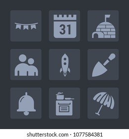 Premium set of fill icons. Such as rain, schedule, happy, man, alarm, umbrella, flag, kitchen, decoration, construction, event, colorful, parasol, cooking, call, house, snow, food, weather, igloo, ice