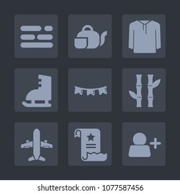 Premium set of fill icons. Such as template, asia, airplane, holiday, plant, ice, drink, beverage, chart, pot, clothing, jacket, add, sport, table, travel, office, paper, chinese, winter, web, nature