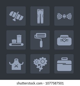 Premium set of fill icons. Such as elegance, planet, chief, briefcase, roll, spring, roller, wear, paint, science, business, orbit, luggage, tool, technology, nature, travel, shuttle, baggage, space
