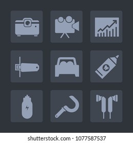 Premium set of fill icons. Such as video, business, vehicle, agriculture, media, projector, health, car, sign, projection, clean, up, automotive, digital, hygiene, brush, lifestyle, success, harvest