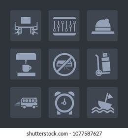 Premium set of fill icons. Such as computer, hour, cargo, machine, notebook, delivery, hat, concept, clock, volume, top, fashion, alarm, truck, work, table, abstract, business, headwear, cap, style