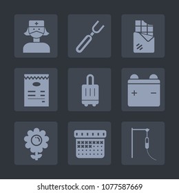 Premium set of fill icons. Such as fork, hospital, luggage, knife, food, time, day, schedule, battery, menu, dark, white, health, doctor, travel, timetable, blossom, snack, baggage, calendar, sweet